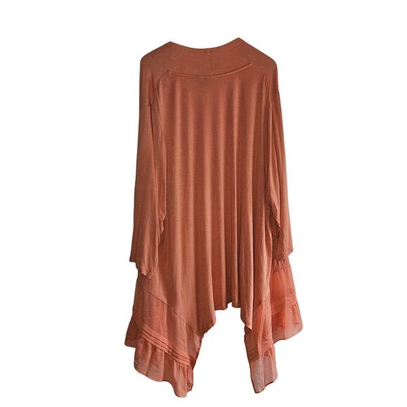 LOGO Lori Goldstein 3X Cardigan Orange Sheer Hem Asymmetrical Drape Lagenlook - Picture 3 of 16